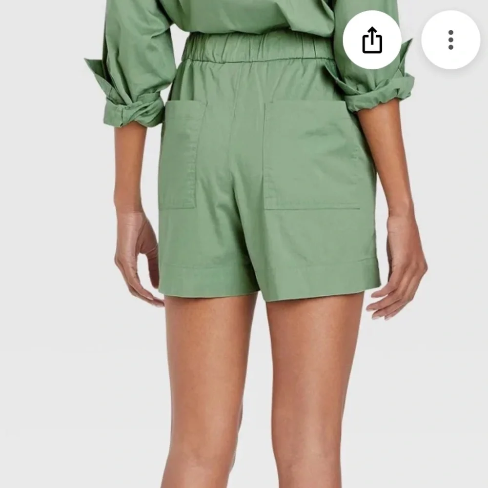 Women's Matching Cotton Poplin Set: High-Rise Poplin Shorts & Shirt, Green, S